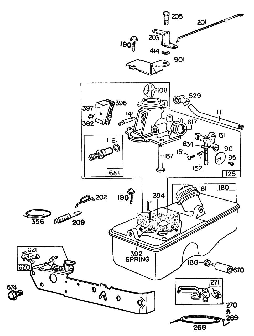 Carburetor Assembly Fuel Tank Diagram and Parts List for 94508-0157-XX  Briggs and Stratton Engine